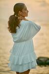 Shop_Ankita Dharman_White Linen Slub Sunna One Shoulder Ruffle Dress_at_Aza_Fashions