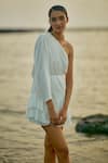 Buy_Ankita Dharman_White Linen Slub Sunna One Shoulder Ruffle Dress_Online_at_Aza_Fashions