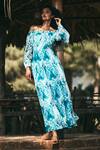 Buy_Ankita Dharman_Blue Chiffon Ellen Off Shoulder Panelled Dress_at_Aza_Fashions