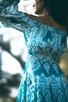Ankita Dharman_Blue Chiffon Ellen Off Shoulder Panelled Dress_at_Aza_Fashions