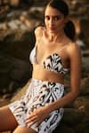 Ankita Dharman_Black Crepe Printed Plunge Theia Skort And Bralette Set _at_Aza_Fashions