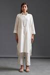 Buy_Anantaa by Roohi_White Silk Chanderi Collared Kurta_at_Aza_Fashions