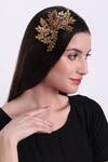 Buy_Born Flash_Gold Crystals, Pearls Zinnia Embellished Hair Clip _at_Aza_Fashions
