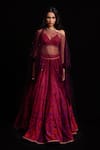 Buy_Cedar & Pine_Multi Color Tulle, Velvet Orbit Blouse V Neck, Kaftan Printed Lehenga Set With _at_Aza_Fashions
