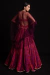 Shop_Cedar & Pine_Multi Color Tulle, Velvet Orbit Blouse V Neck, Kaftan Printed Lehenga Set With _at_Aza_Fashions