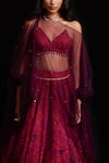 Shop_Cedar & Pine_Multi Color Tulle, Velvet Orbit Blouse V Neck, Kaftan Printed Lehenga Set With _Online_at_Aza_Fashions