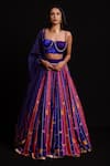 Buy_Cedar & Pine_Multi Color Velvet Printed Striped Sweetheart Neck Lehenga Set _at_Aza_Fashions