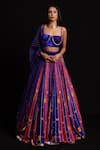 Cedar & Pine_Multi Color Velvet Printed Striped Sweetheart Neck Lehenga Set _Online_at_Aza_Fashions