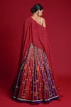 Shop_Cedar & Pine_Multi Color Organza Printed Striped Blouse Lehenga Set With Cape  _at_Aza_Fashions