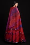 Shop_Cedar & Pine_Red Organza Printed Wave Motifs Blouse Scoop Lehenga Set And Cape  _at_Aza_Fashions