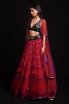 Buy_Cedar & Pine_Red Organza Printed Wave Motifs Blouse Scoop Lehenga Set And Cape  _Online_at_Aza_Fashions