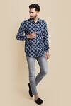 Buy_Missprint_Blue Cotton Hand Block Print Floral Shirt _at_Aza_Fashions