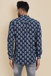 Shop_Missprint_Blue Cotton Hand Block Print Floral Shirt _at_Aza_Fashions