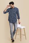 Buy_Missprint_Blue Cotton Hand Block Print Floral Shirt _Online_at_Aza_Fashions