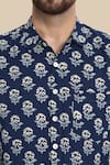 Missprint_Blue Cotton Hand Block Print Floral Shirt _at_Aza_Fashions