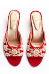 Shiveen Shiveen Red Embroidery Velvet Block Heels Online at Aza Fashions Shiveen Shiveen_Red Embroidery Velvet Block Heels _Online_at_Aza_Fashions