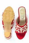Shop_Rajasthani Stuff_Red Embroidered Sani Velvet Block Heels_at_Aza_Fashions
