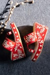 Buy_Rajasthani Stuff_Red Embroidered Wali Velvet Wedges _at_Aza_Fashions