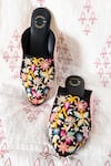 Buy_Shiveen Shiveen_Black Embroidered Floral Velvet Mules _at_Aza_Fashions