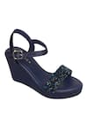 Perca_Blue Embellished Crystal Platform Wedges _Online_at_Aza_Fashions