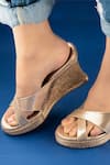 Buy_Perca_Gold Criss Cross Metallic Platform Wedges _at_Aza_Fashions