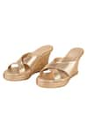 Perca_Gold Criss Cross Metallic Platform Wedges _Online_at_Aza_Fashions