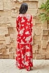 Shop_J by Jannat_Red Satin Hand Embroidered Bead Floral Print Kurta And Draped Pant Set  _at_Aza_Fashions