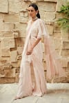 J by Jannat_Pink Crepe Hand Ruffle Pre-draped Sharara Saree With Blouse  _Online_at_Aza_Fashions