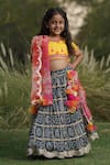 Buy_Fayon Kids_Blue Silk, Organza, Georgette, Brocade Sequins, Bandhani Print Lehenga Set _at_Aza_Fashions