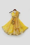 FAYON KIDS_Yellow Organza Printed Tie And Dye Motifs Lehenga Set _Online_at_Aza_Fashions