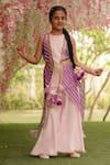 Buy_Fayon Kids_Pink Crepe Tassels, Embroidery Asymmetric Kurta And Sharara Set _at_Aza_Fashions