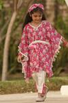 Buy_Fayon Kids_Pink , Satin Tassels Floral Print Kaftan And Pant Set _at_Aza_Fashions