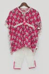 Buy_Fayon Kids_Pink , Satin Tassels Floral Print Kaftan And Pant Set _Online_at_Aza_Fashions