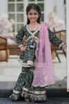 Buy_Fayon Kids_Green Cotton Floral Print Kurta Sharara Set For Girls_at_Aza_Fashions