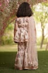 Shop_Fayon Kids_Peach Cotton, Net Lace, Sequins Floral Print Kurta Sharara Set _at_Aza_Fashions