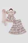 Fayon Kids_Peach Cotton, Net Lace, Sequins Floral Print Kurta Sharara Set _Online_at_Aza_Fashions
