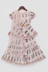 Buy_Fayon Kids_Peach Cotton, Net Lace, Sequins Floral Print Kurta Sharara Set _Online_at_Aza_Fashions