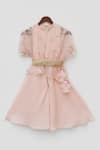 Buy_Fayon Kids_Peach Crepe, Organza Embroidery Jumpsuit With Cape _at_Aza_Fashions