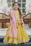 Buy_FAYON KIDS_Yellow Cotton Printed Floral Motifs Lehenga Set_at_Aza_Fashions