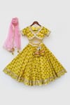 Shop_FAYON KIDS_Yellow Cotton Printed Floral Motifs Lehenga Set_Online_at_Aza_Fashions