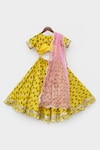 FAYON KIDS_Yellow Cotton Printed Floral Motifs Lehenga Set_at_Aza_Fashions