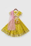 Shop_FAYON KIDS_Yellow Cotton Printed Floral Motifs Lehenga Set_at_Aza_Fashions