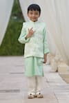 Buy_Fayon Kids_Green Silk Sequins Floral Embroidered Bundi Set _at_Aza_Fashions