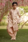 Buy_FAYON KIDS_Peach Silk Embroidered Achkan Set _at_Aza_Fashions