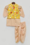 Fayon Kids_Yellow Gota Embroidered Bundi And Kurta Set For Boys_Online_at_Aza_Fashions