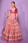 Shop_Maayera Jaipur_Pink Spun And Organza Print & Noorbagh Lehenga Set _at_Aza_Fashions