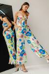 July Issue_Multi Color Satin Printed Floral Motifs Lisa High Waisted Pant Set  _Online_at_Aza_Fashions