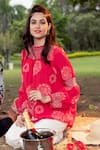 Buy_Nika 1.0_Red 100% Silk Printed Floral Motifs Round Claret Top  _at_Aza_Fashions