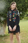 Shop_Nika 1.0_Black 100% Cotton Embroidered Floral Motifs Band Thea Net Dress  _at_Aza_Fashions