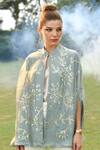 Buy_Nika 1.0_Green 100% Silk Organza Lined In Viscose Satin Embellished Myra Cape  _at_Aza_Fashions